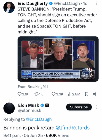I don't think Musk likes Bannon!