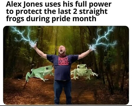 Alex Jones harnesses the power of lightning to protect 2 defenseless frogs from the forces of whatever.