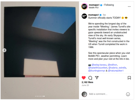 Screen capture of MoMA P.S.1 showing my polaroid, room with skylight installation called "Meeting"
