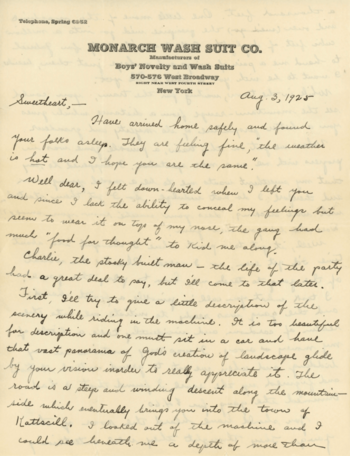 100 Years Ago, My Great Grandfather wrote my Great Grandmother about his trip [August 3, 1925]