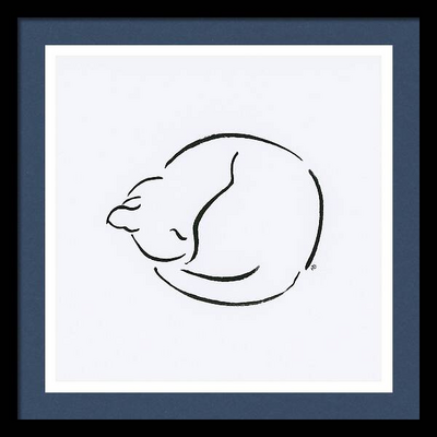 A simple and elegant line drawing portrays a curled-up cat in a peaceful slumber. The minimal use of lines captures the essence and form of the cat with graceful simplicity.
Curled Up Kitten is a hand-drawn minimalist ink drawing by artist Karen Kaspar.